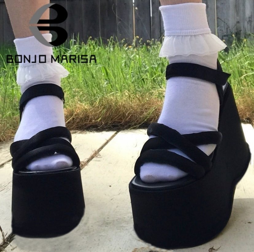 New Arrivals Brand Platform Open Toe Wedges Thick Bottom Goth Women Sandals Round Toe  Hook Loop Gladiator Cosplay Women Shoes