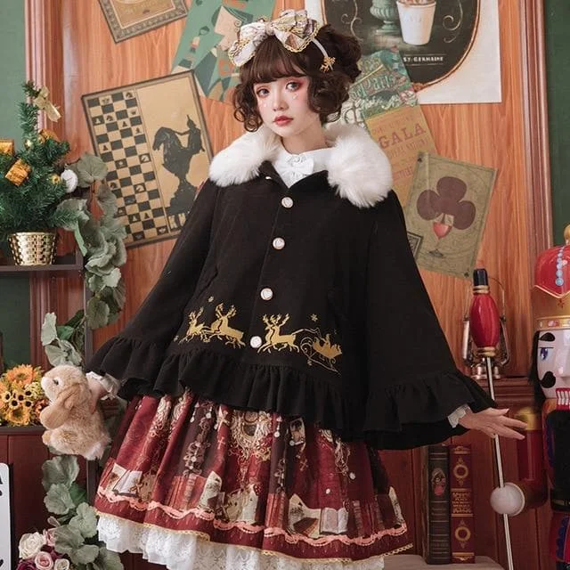 Free Shipping Sweet Warm Winter Lolita Cape Coat Mi-lu Embroidered Women's Coat SP13183