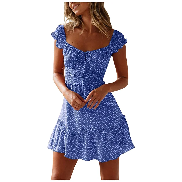 Casual Streetwear Sexy Sleeve Neckline Print Ruffles Mini Dress