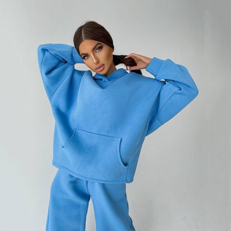 Brownm Women Basic Hooded Tracksuit Two Piece Sets Female Fashion Pullover Sweatshirt Top And High Waist Wide Leg Pant Suits Streetwear