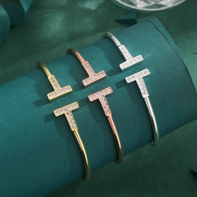 Minimalist Geometric Copper Inlay Zircon 18K Gold Plated Rose Gold Plated White Gold Plated Women's Bangle