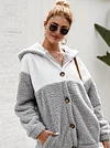 Stitching Color Plush Hooded Coat