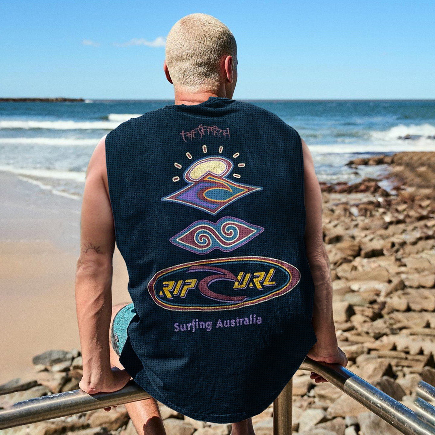 Retro Unisex Oversized Mesh Sleeveless T-shirt Seaside Holiday Surfing Print Vest Quick-drying Vest / TECHWEAR CLUB / Techwear