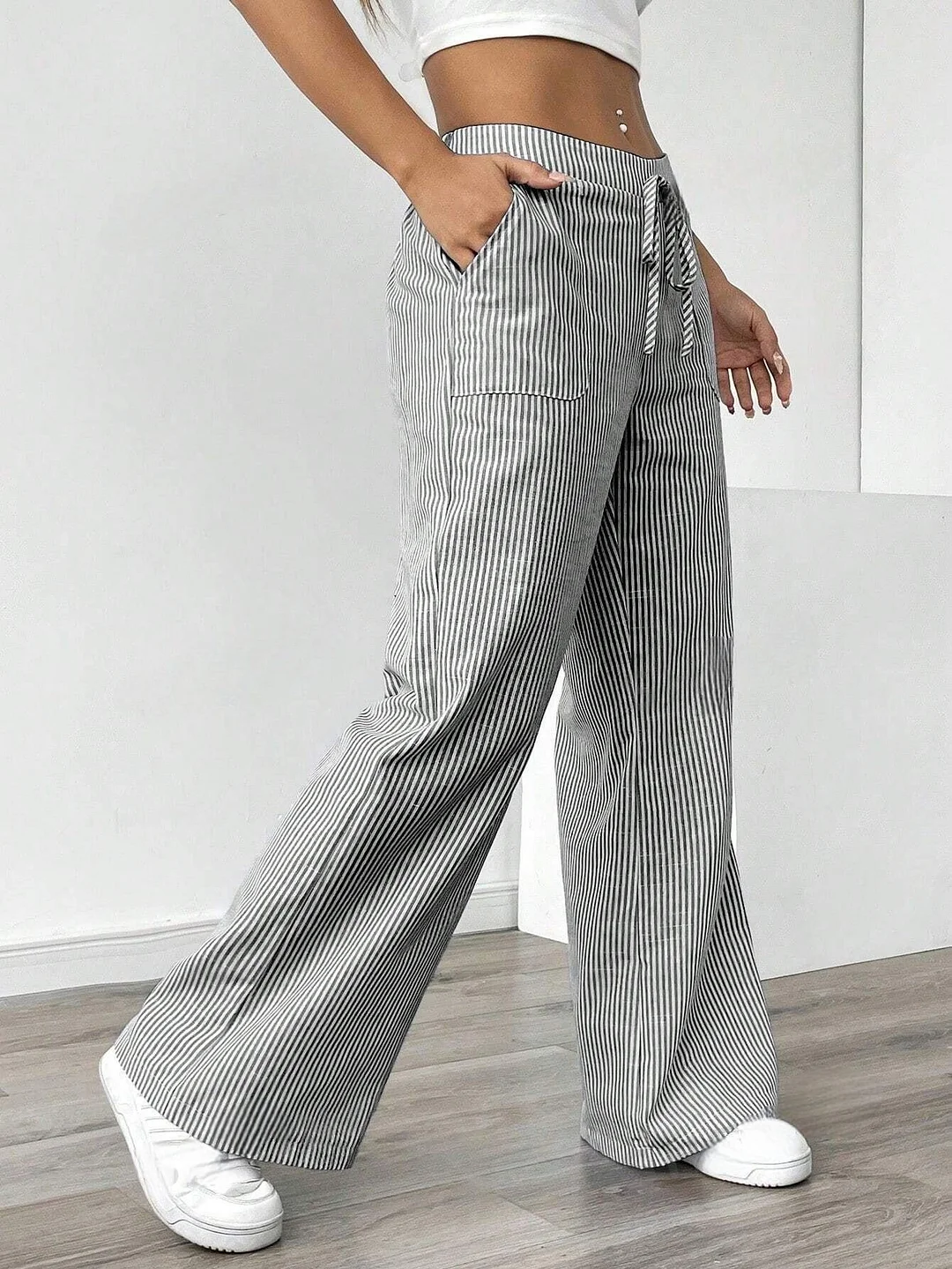 Nigikala Nigikala New Striped Trousers Casual Street Fashion Loose Broad-Legged Women