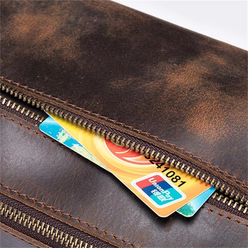 Men's Leather Retro Leather Clutch Large Capacity Wash Bag