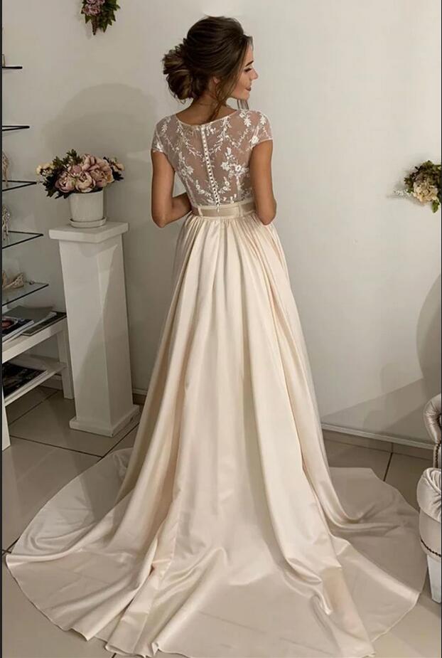 Lace Long Sleeve Sheer Jewel A Line Wedding Dress main image 1