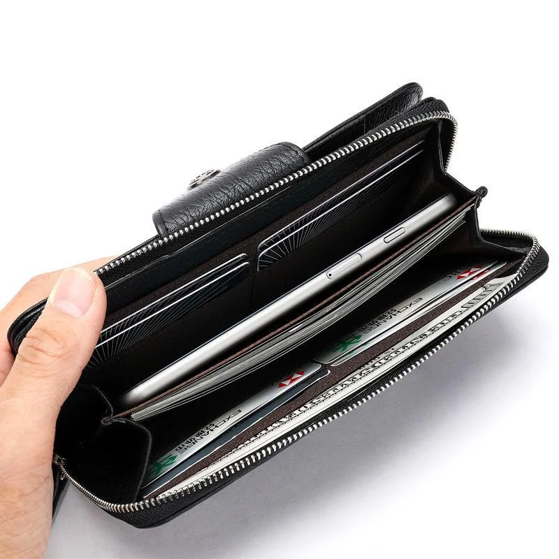 Leather Clutch Multi-Card Design Zipper Men's Button Wallet