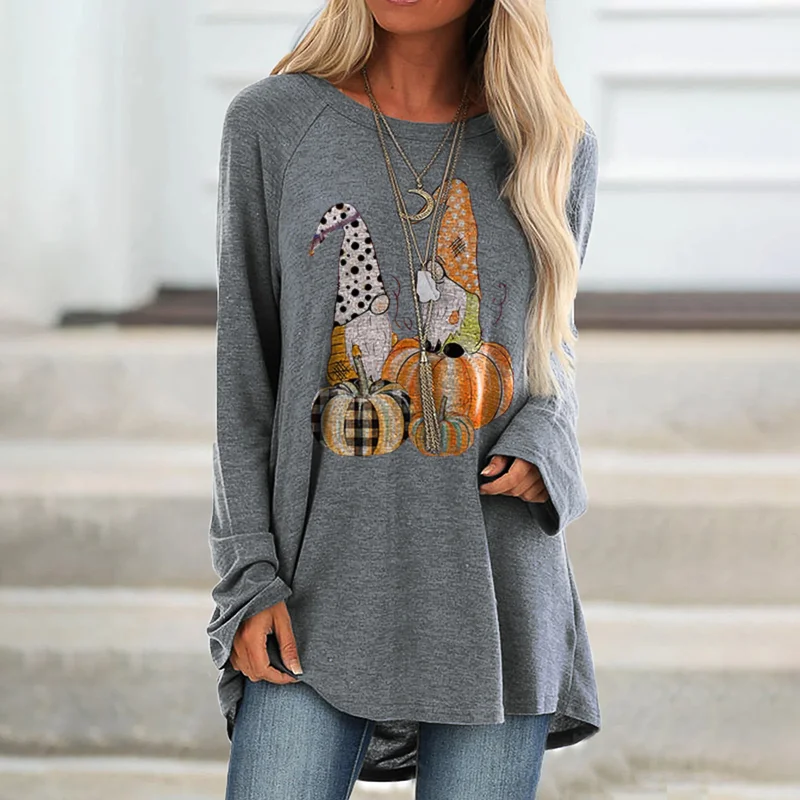 Dwarfs And pumpkins Printed Women's Casual Long Sleeves T-shirt
