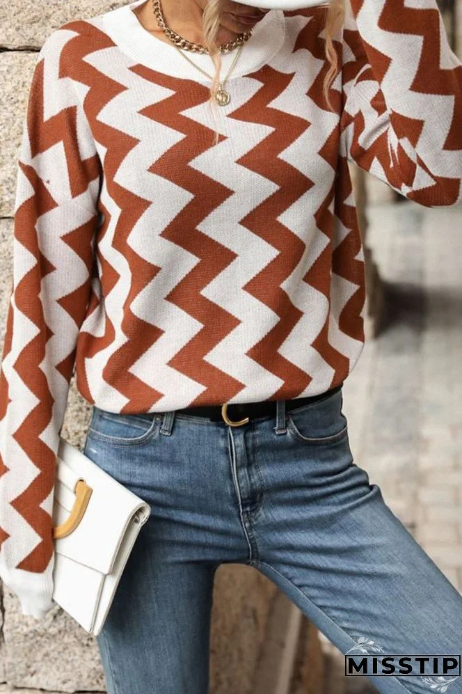 Wave Stripes Long Sleeve Knitting Sweater