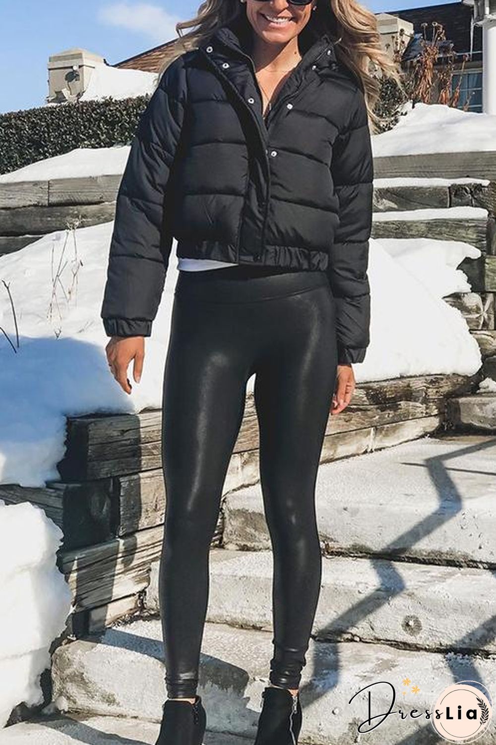 Zipper Button Hooded Coat