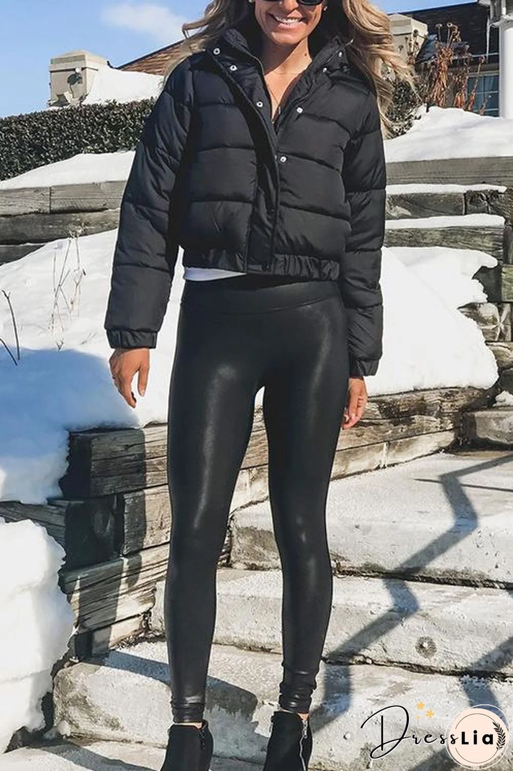 Zipper Button Hooded Coat