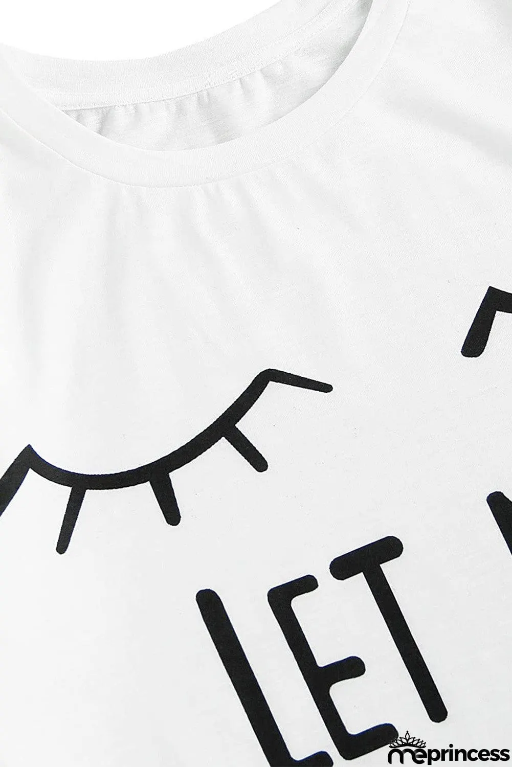 White Eyelash Slogan Tee and Drawstring Shorts Lounge Set