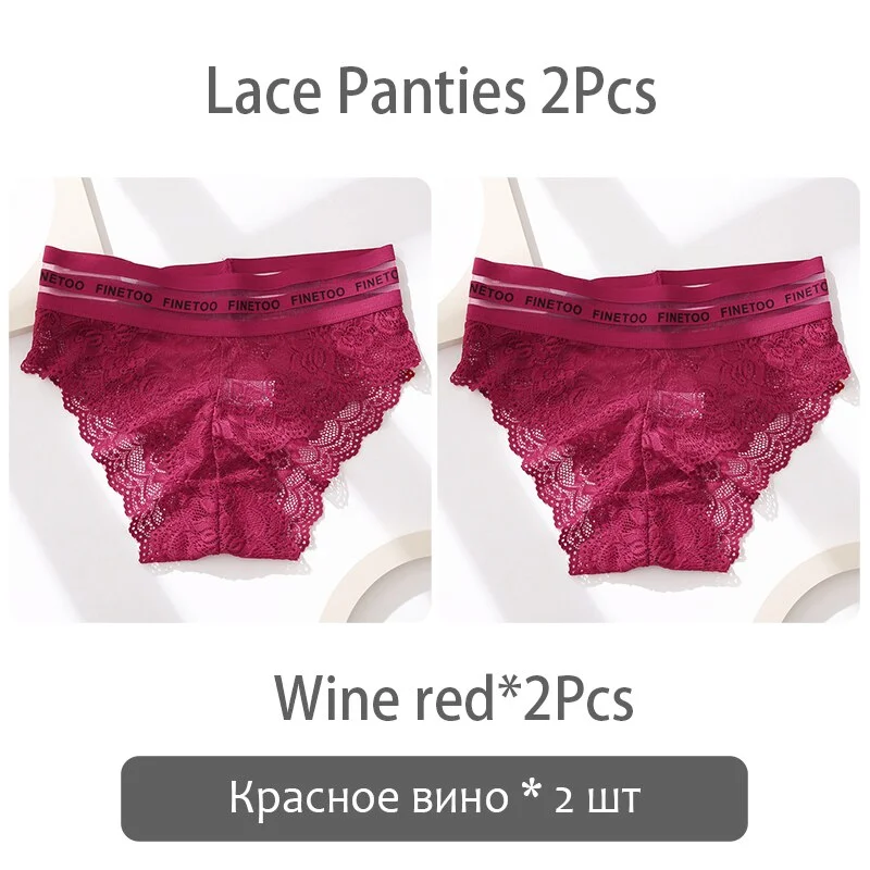FINETOO 2Pcs Lace Panties Women Sexy Transparent Briefs Low Waist Floral Underwear Fashion Ladies Underpants L-2XL Girl Lingerie
