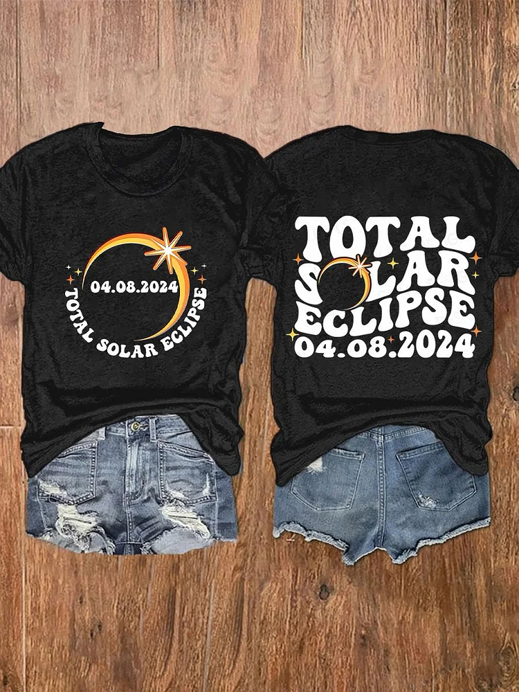 Total Solar Eclipse 2024 April 8 2024 Casual Print T-shirt