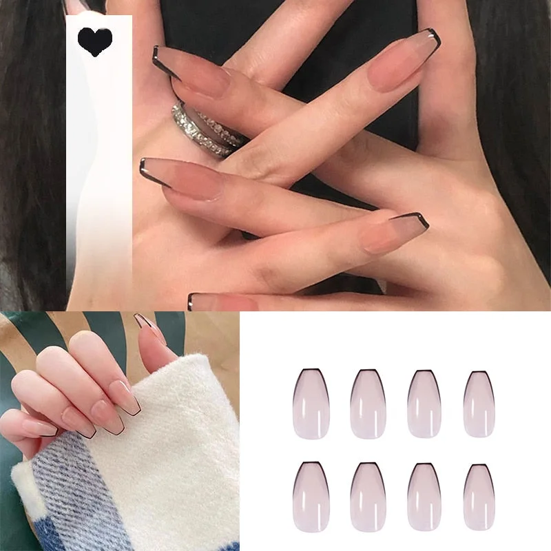 24pcs acrylic nail tips Ombre  Pearl Pink Fake Nail Super Long Stiletto Full Cover Color Glossy Acrylic Nail Kits Sets with Glue-Nail Inspo