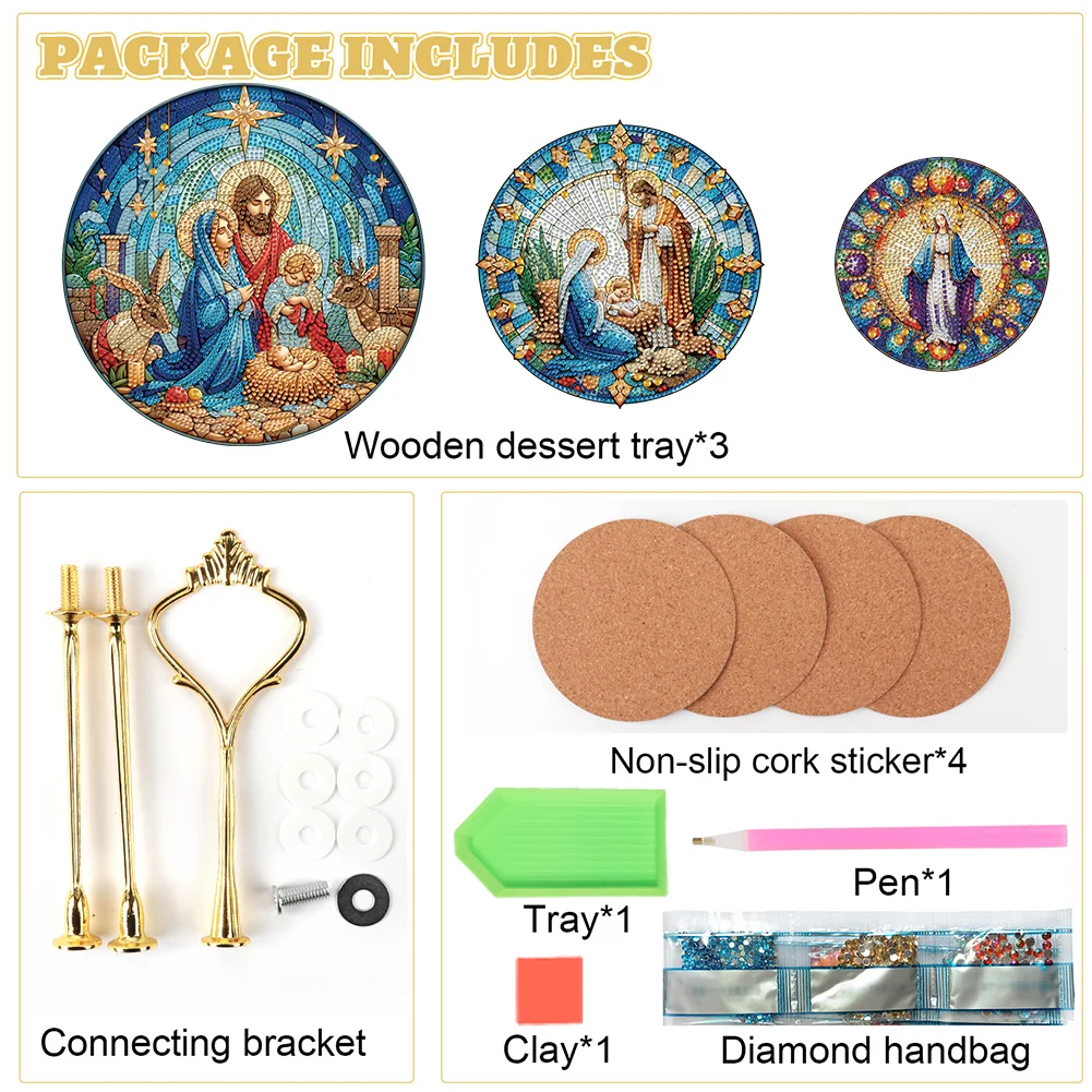 3 Tier Our Lady Round Diamond Painting Tray Food Plate for Adults Beginners