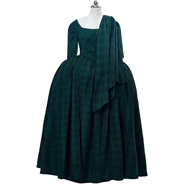 Outlander Claire Costume Womens Colonial Costume Scottish Plaid Dress with Shawl