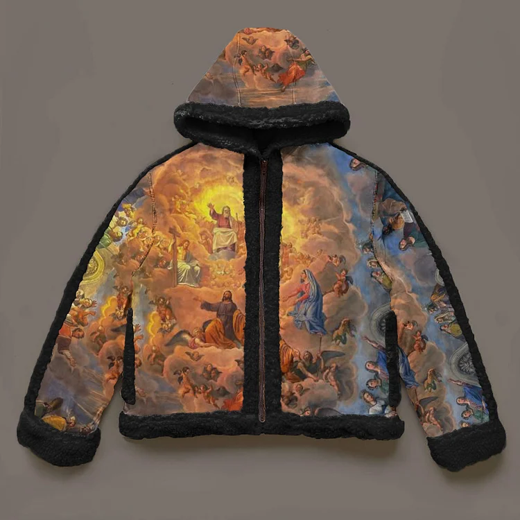 Loveciss®/ God The Father Renaissance Painting Shearling Hooded Coat