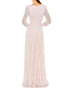 Beaded Lace Long Sleeve Wrap Over Gown