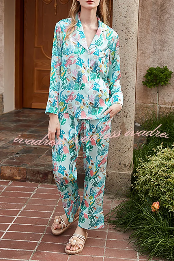 Underwater World Printed Home Long Sleeve Two Piece Set