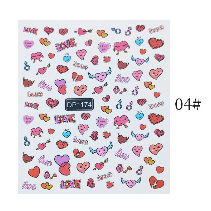 Nail Art 3D Stickers Black White Gold Love Hearts Pattern Nail Decals Manicures Nails Design Adhesive Wraps Tip Decoration