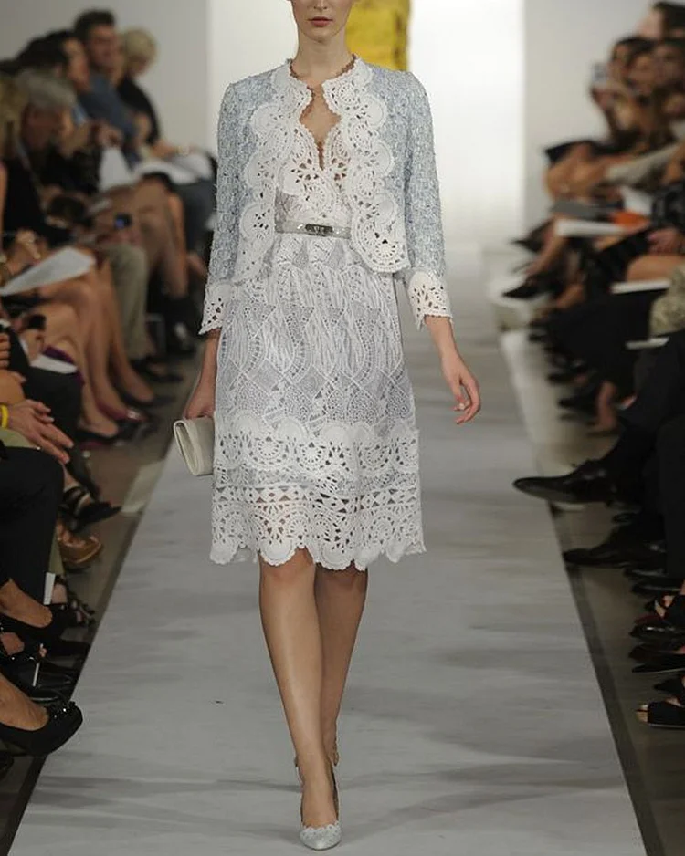 Elegant Lace Coat and Dress Two-Piece Set