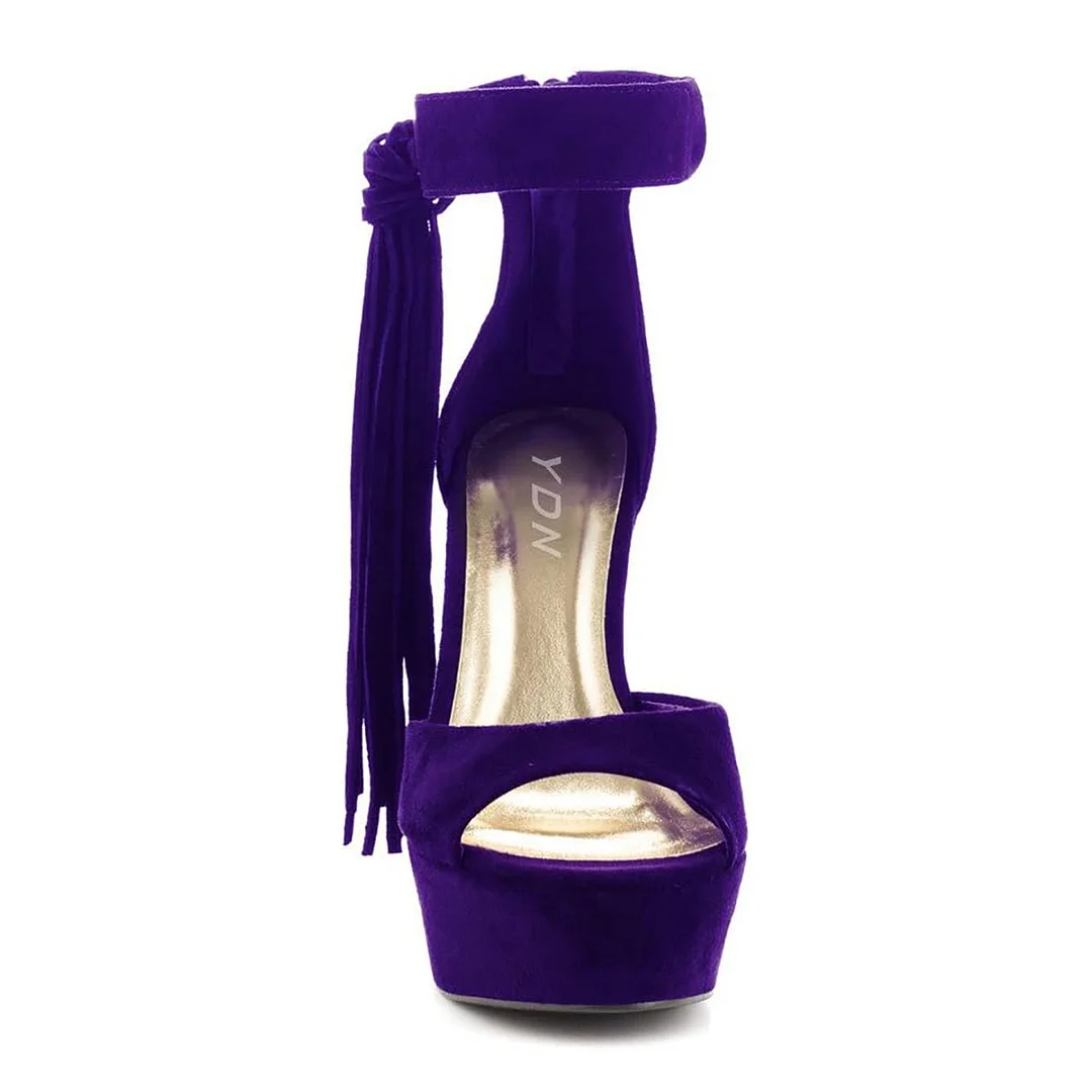 Chic Deep Purple Buckle Ankle Strap Zipper Tassel Platform Sandals