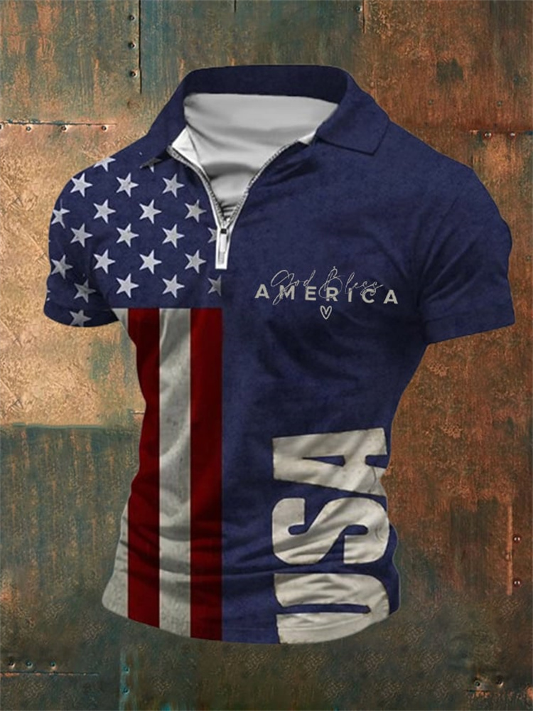 Comstylish Men's Flag Printed Polo Shirt
