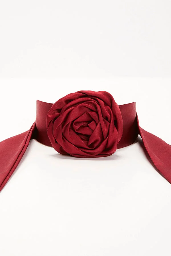 Choker Tassel Satin Flower Necklace