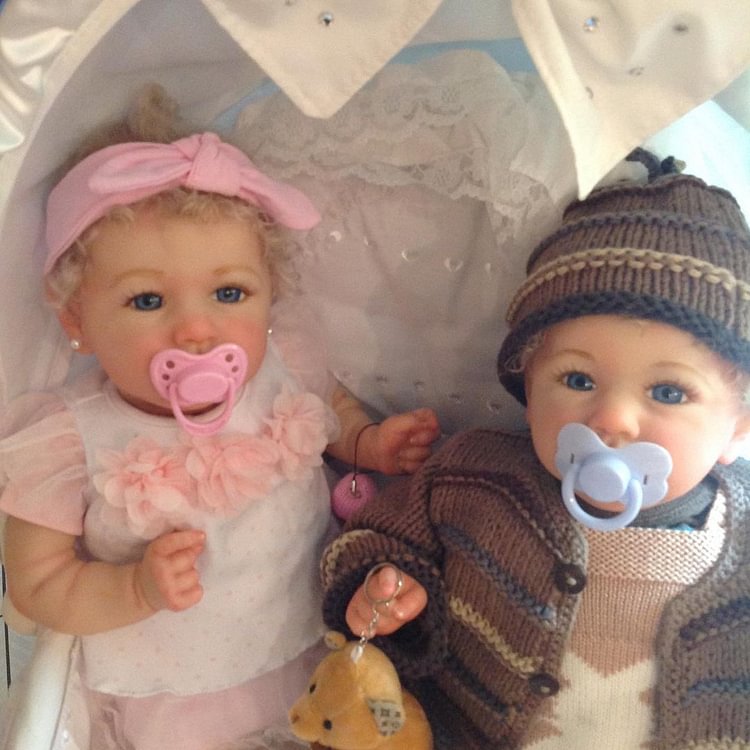 [Reborn Boy and Girl Twins Dolls ] 20" Realistic Toddler Girl and Boy Twins Reborn Baby with Curly Blonde Hair Blakely and Brian Rebornartdoll® Rebornartdoll®