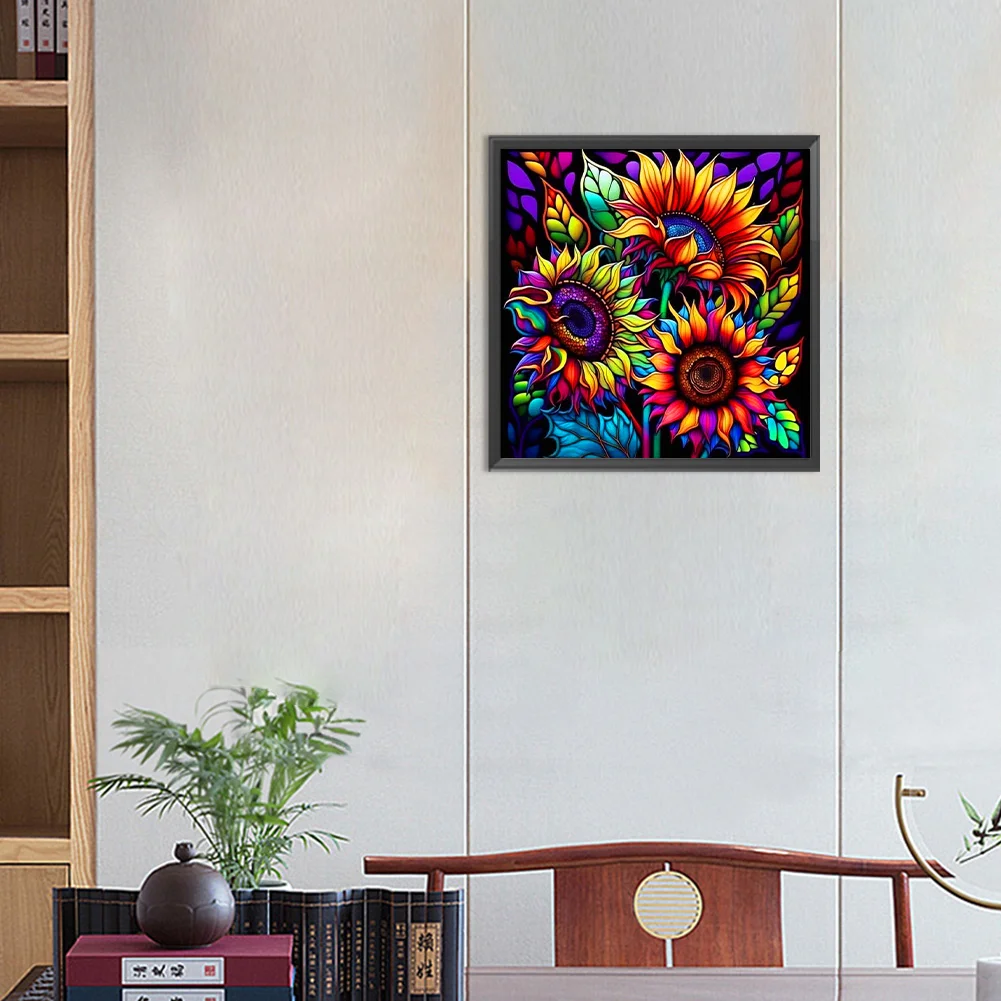 Diamond Painting - Full Round Drill - Stained Glass Sunflower(30*30cm)