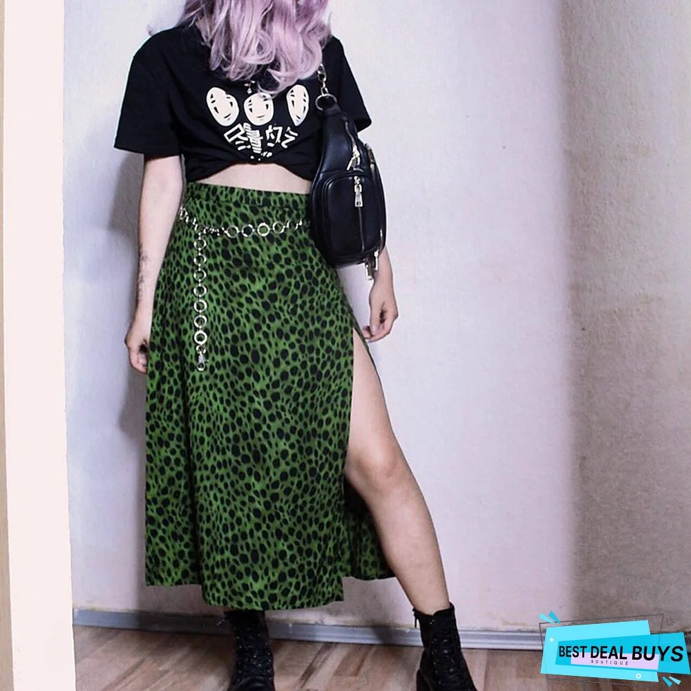 Women's Skirt Midi Polyester Black Purple Brown Green Skirts Summer Split Print Without Lining Fashion Holiday Vacation S M L