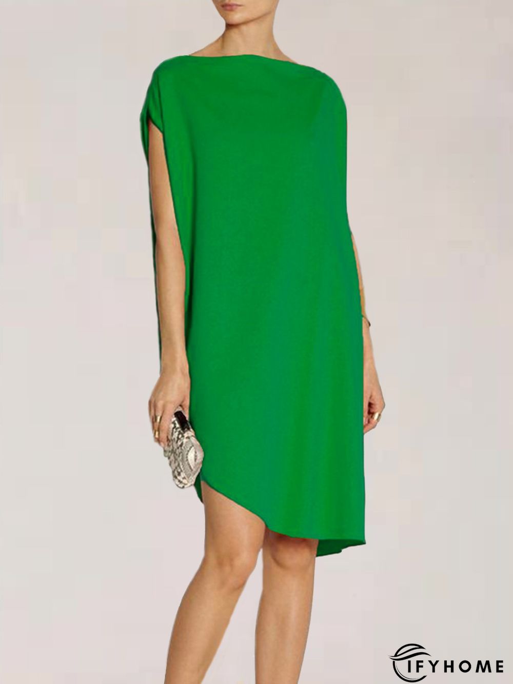 Simple Loosen Solid Cap Sleeve Knee Dress | IFYHOME