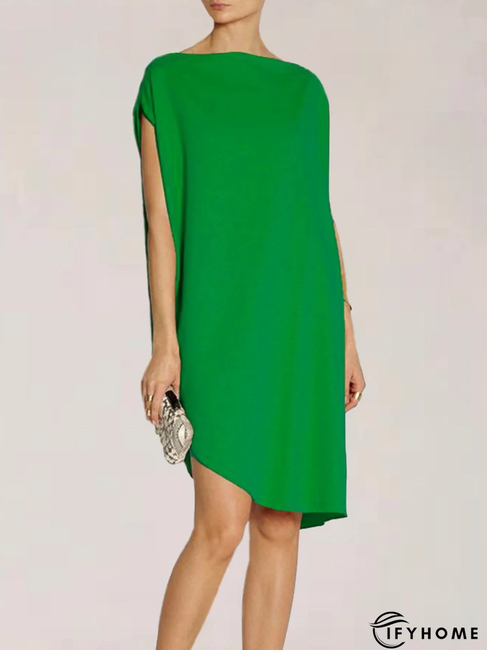 Simple Loosen Solid Cap Sleeve Knee Dress | IFYHOME