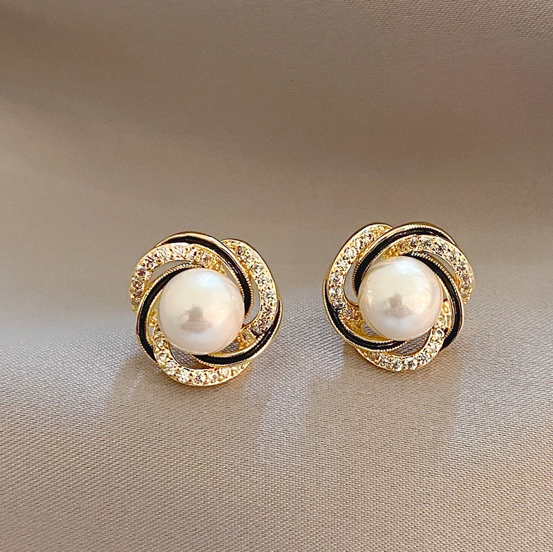 Camellia Pearl Stud Earrings