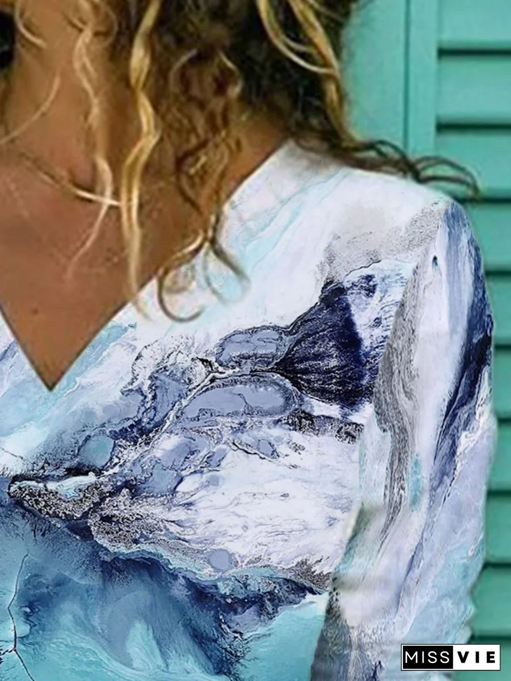 Vintage Ocean Spray Printed Long Sleeve V Neck Plus Size Casual Tops