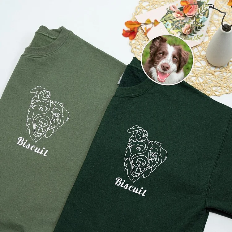 Personalized Pet Face Outline Embroidered T-shirt & Sweatshirt & Hoodie