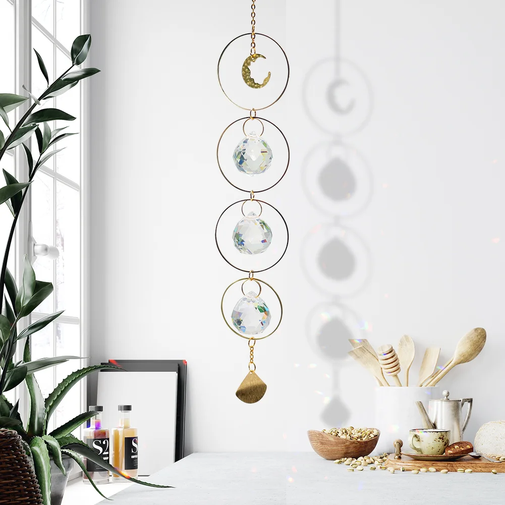 Moon Sun Ball Crystal Suncatcher Hanging Metal Pendant Garden Decor (24)