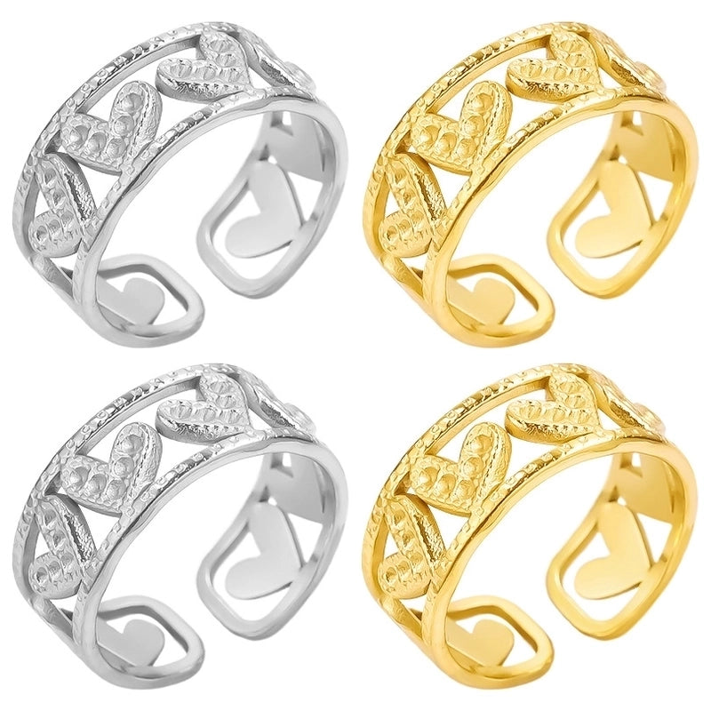 IG Style Sweet Heart Shape 304 Stainless Steel 18K Gold Plated Polishing Hollow Out Open Rings