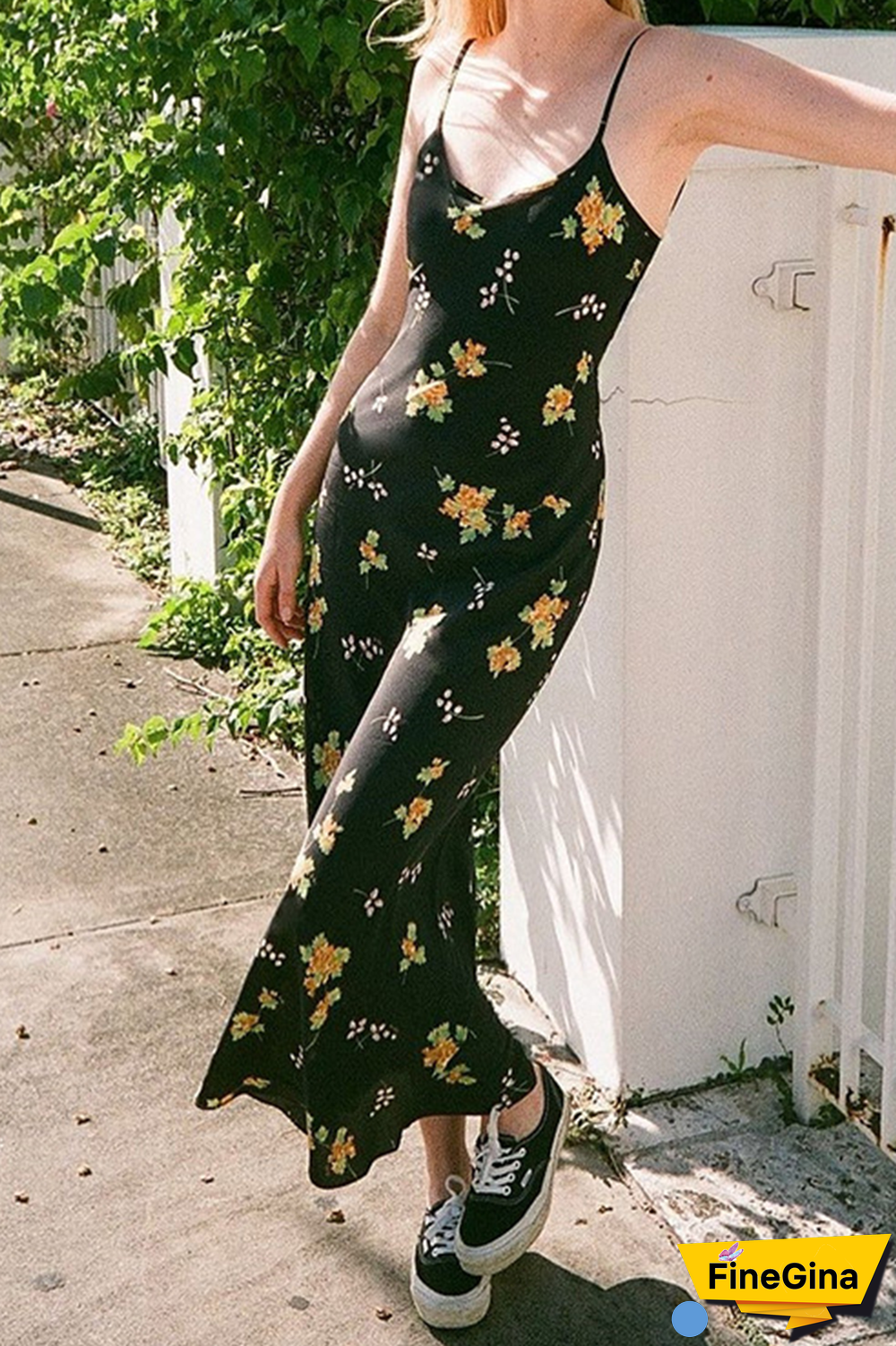 Elegant Floral Backless U Neck Sling Dress Dresses