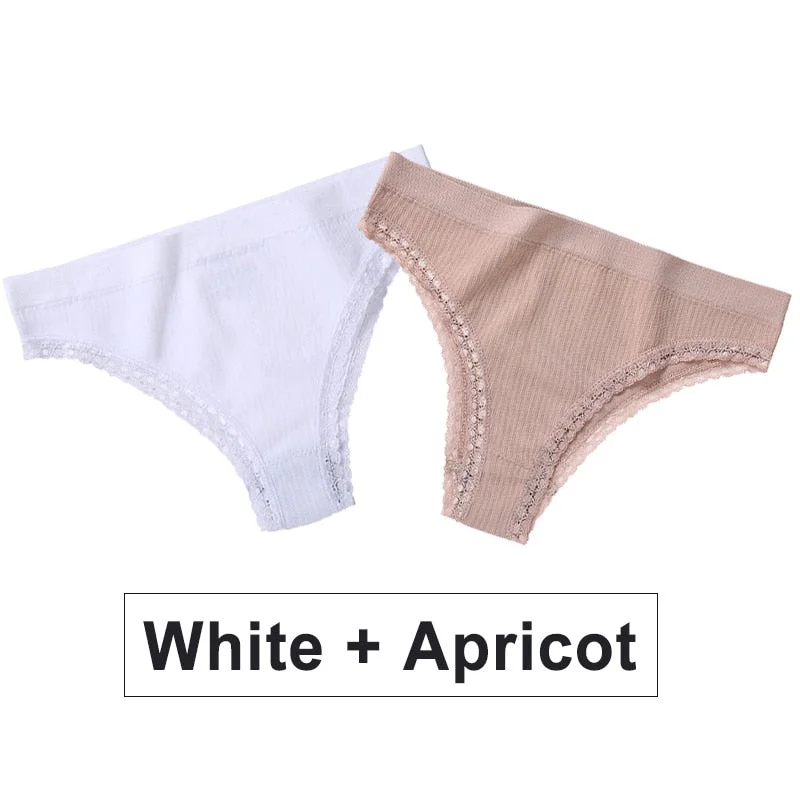 2PCS/Set Women Panties Sexy Lingerie Lace Underwear Female Underpants Solid Color Bikini Panties Seamless Briefs for Woman Girls