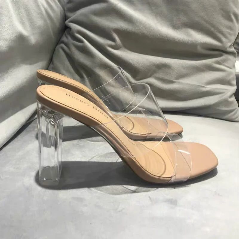 Woherb Fashion Summer Women Sandals Shoes Luxury Beach Ladies Clear Sandal Comfortable High Heels Woman Transparent Medium Heel New