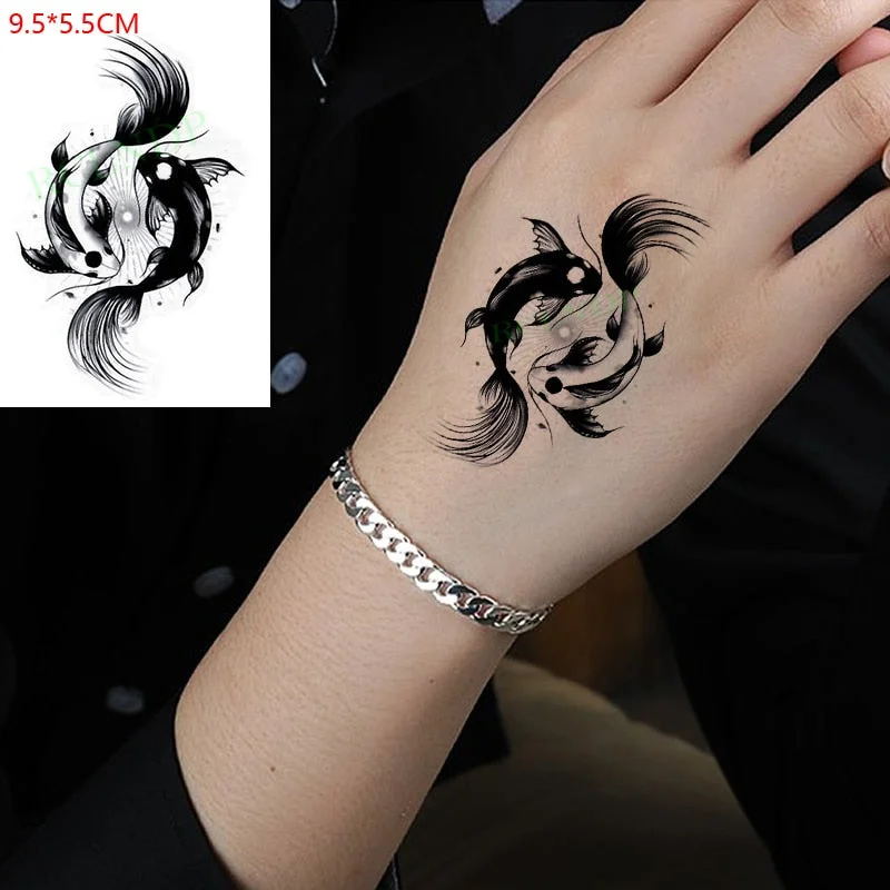 Waterproof Temporary Tattoo Sticker Black and White Fish TaiChi Pattern The Body Art Flash Tatoo Fake Tatto for Woman Men