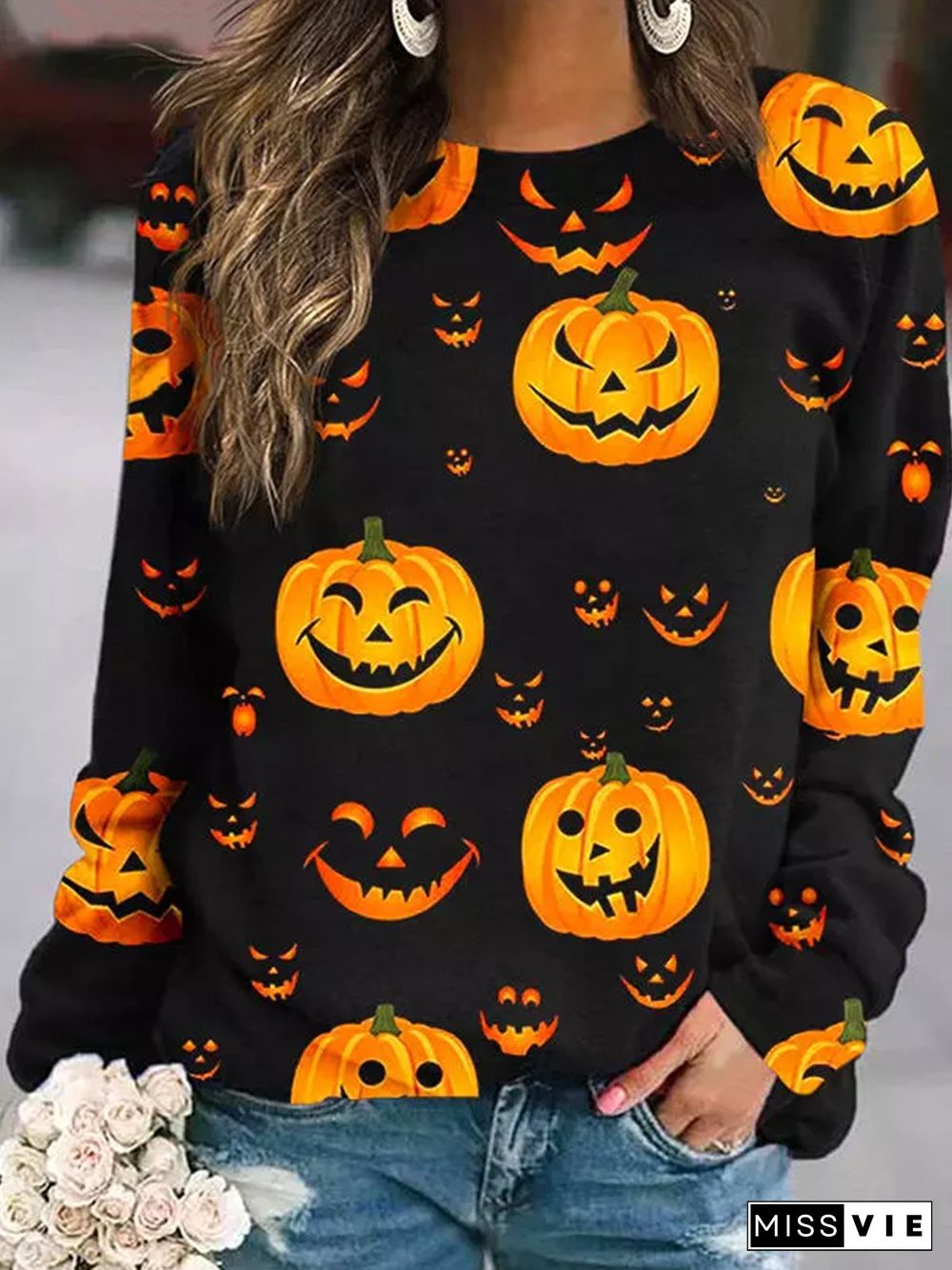 Casual Round Neck Shift Sweatshirts