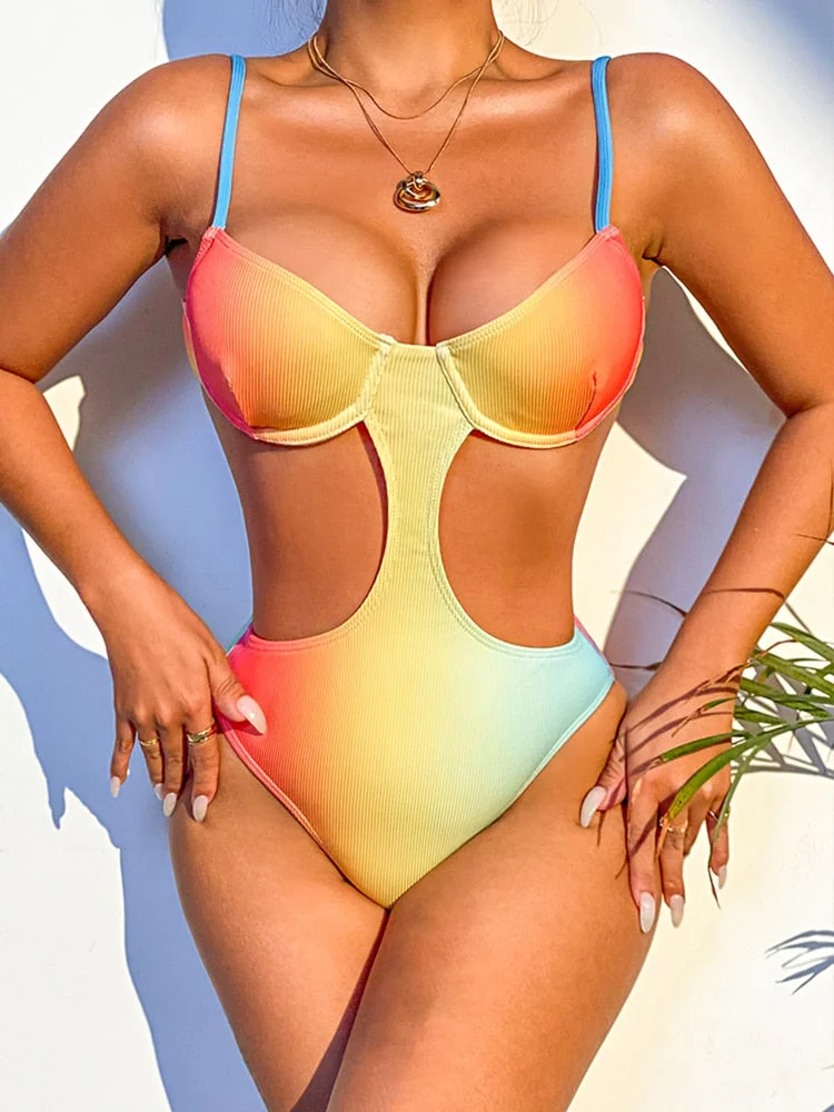 Peachtan Pink Striped One Piece Swimsuit Women High Cut Bathing Suit Push Up Swimwear biquinis feminino Traje De Ba&ntilde;o Mujer 2022