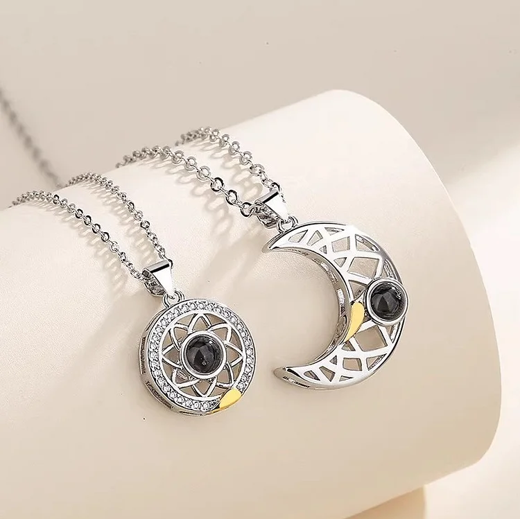 Customized photo projection couple necklace magnetic pendant