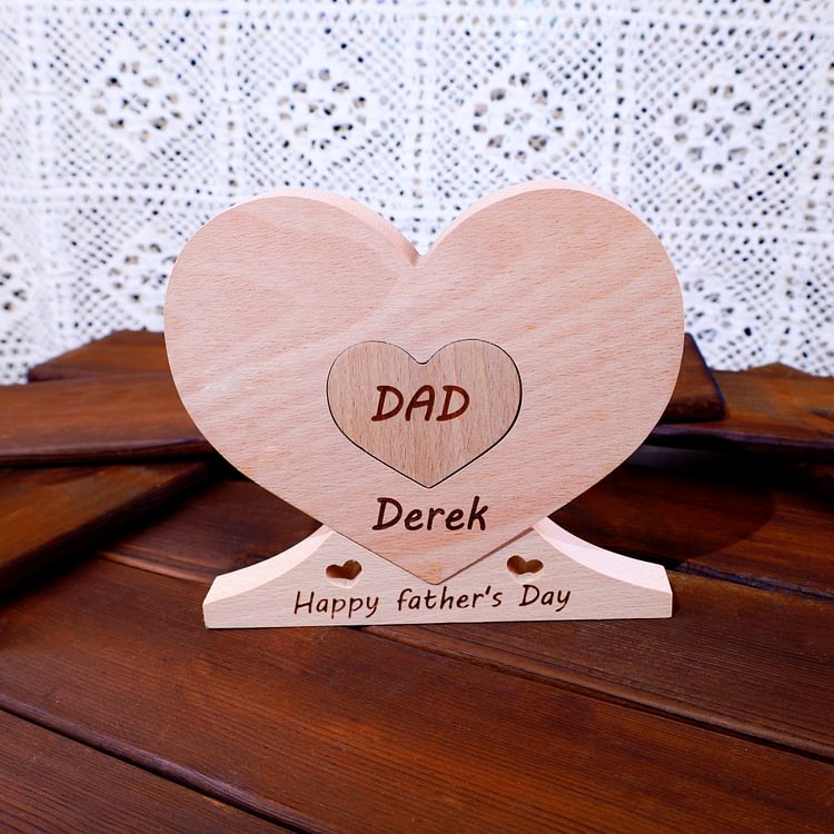 Personalized Heart Pattern Wooden Puzzle Engraved Name and Text, Family Gift, Dad Gift