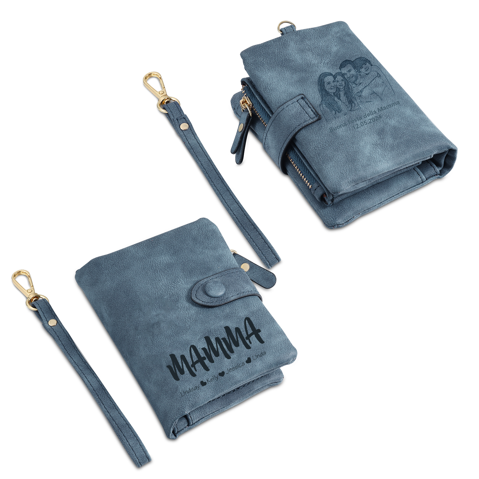 Portafoglio in PU pelle con 8 nomi & 2 testi & 1 foto personalizzati per mamma