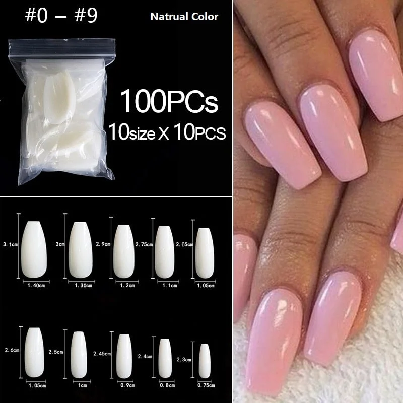 RIKONKA 100/500pcs/bag False Ballerina Natural/Transparent Coffin Fake Nails Manicure Nails for Extension&Protection Nail Art