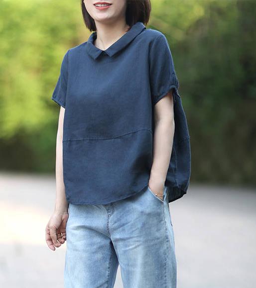 Loose Casual Short Sleeve Collar Patchwork Female T-shirts